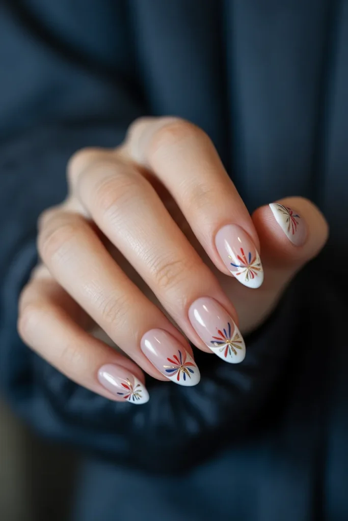4th of July French Tip Nails 8 7. Fireworks Nail Art on a White French Tip