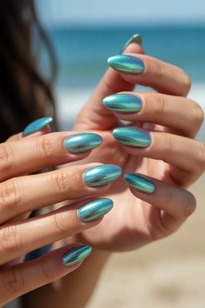 7. Mermaid Chrome Ombre — Summer Vacation Nails