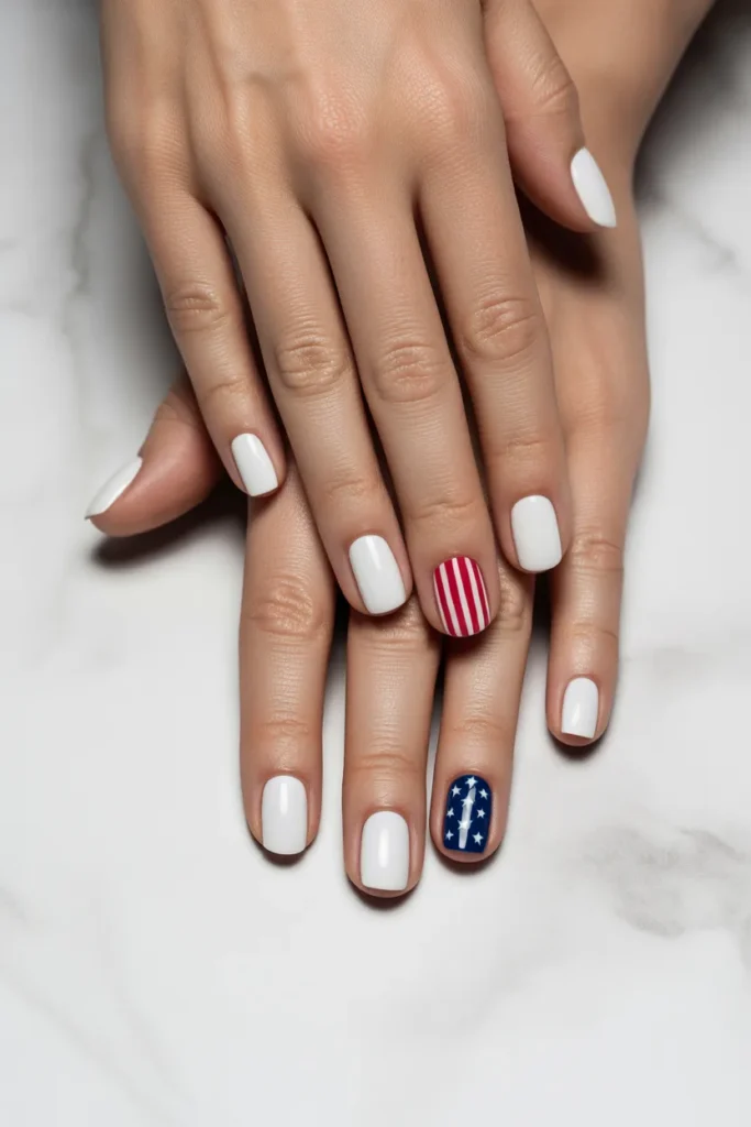 7. White Nails with USA Flag Accent
