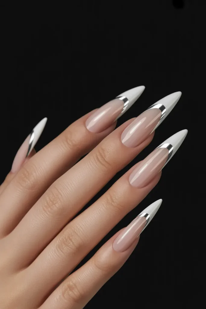 Line French Tip Nails 8 7.Long Stiletto Gel
