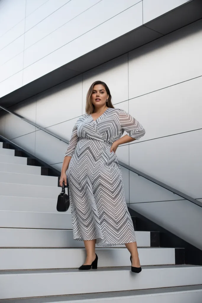 8 — Geometric Black White Wrap Midi