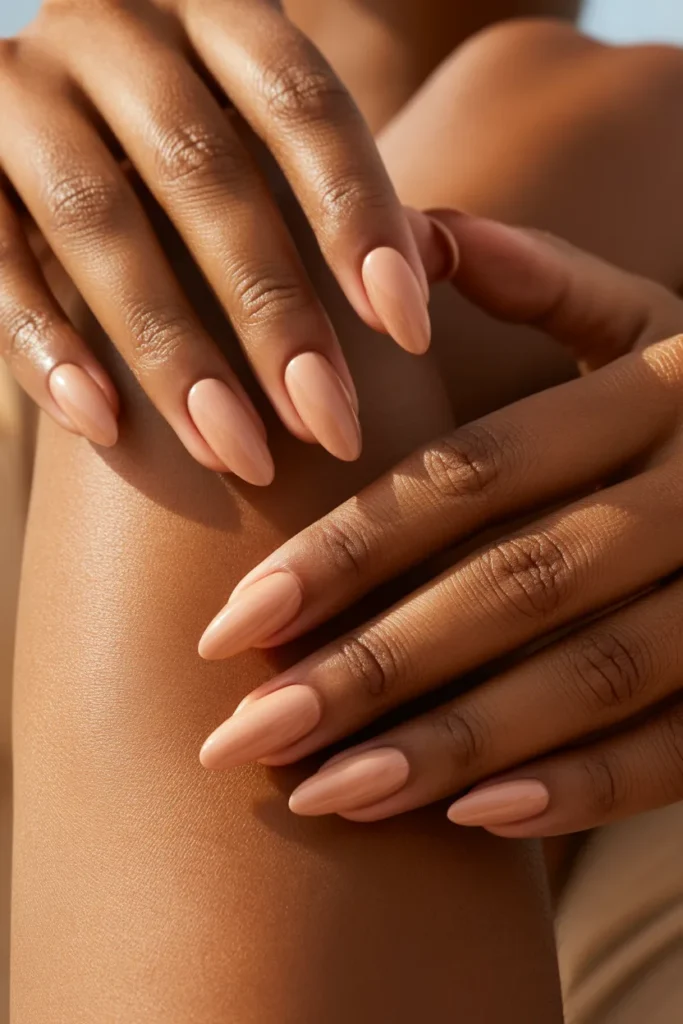 8. Barely There Nude Extension Nails — For Brown Skin Tones