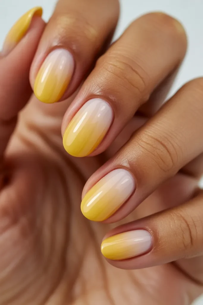 8. Butter Yellow Nails Almond — Ombre Fade to White