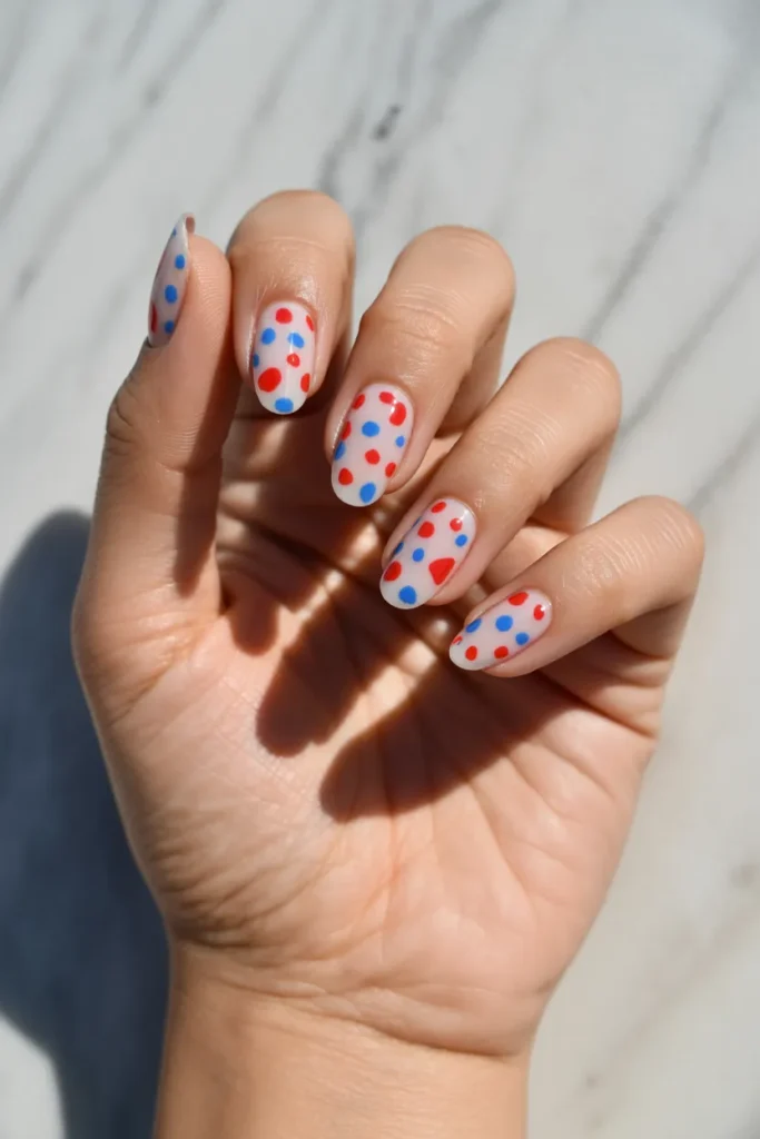 8. Cute Polka Dot Almond Nails