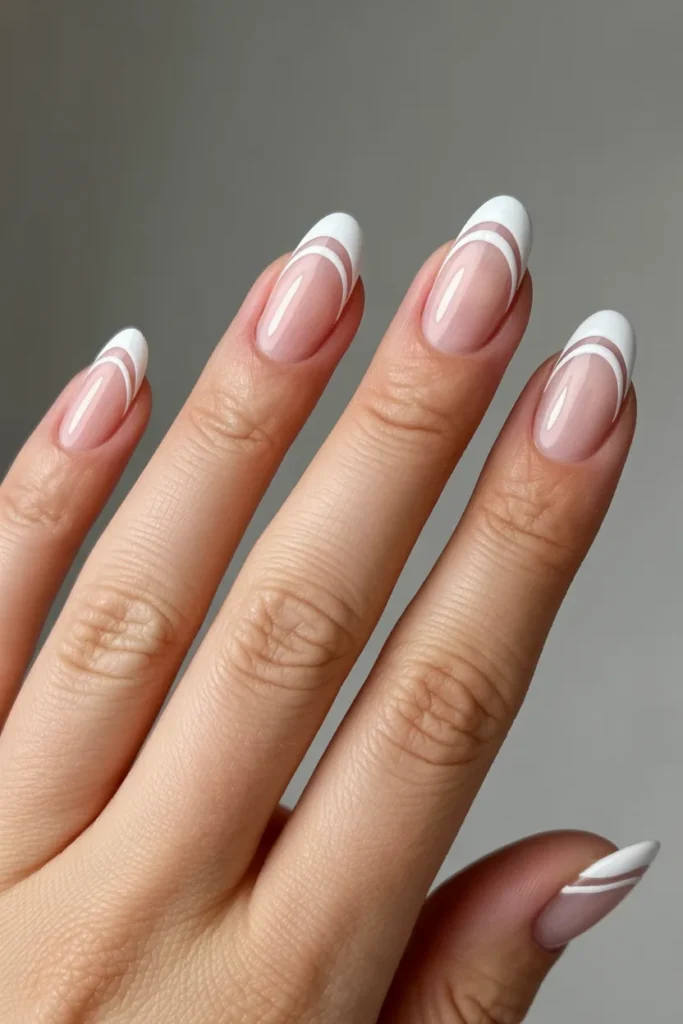 8. Double French Tip Nails — Layered Lines