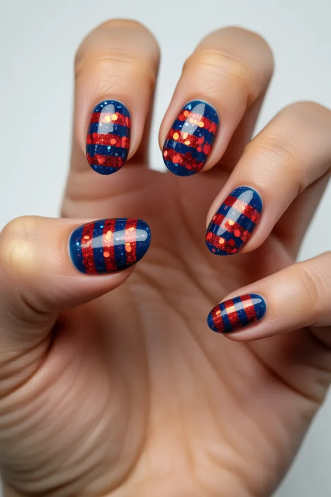 8. Glitter USA Flag Nails
