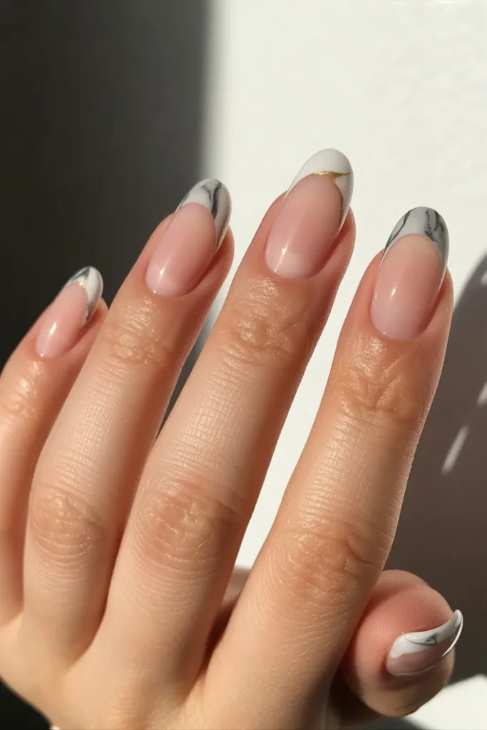 8. Marble Nail Art — French Tip Hybrid