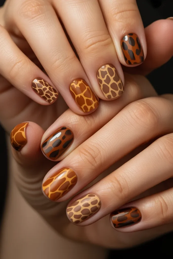 8. Safari Print Nails — Earthy Textured Mood Setting