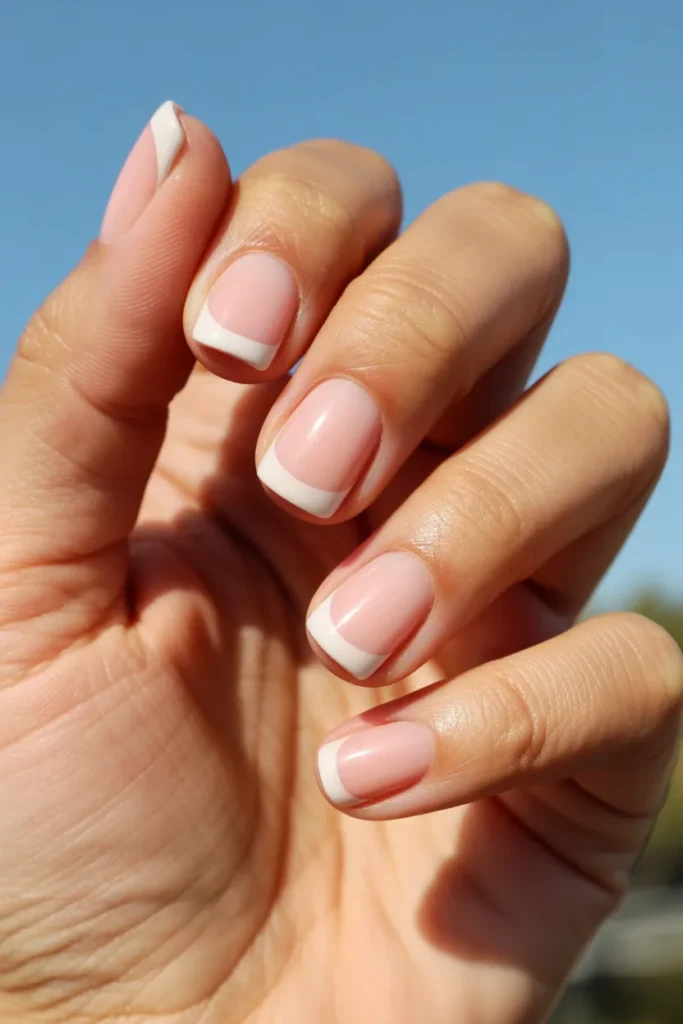 8. Short Press On Nails — Square Pink and White