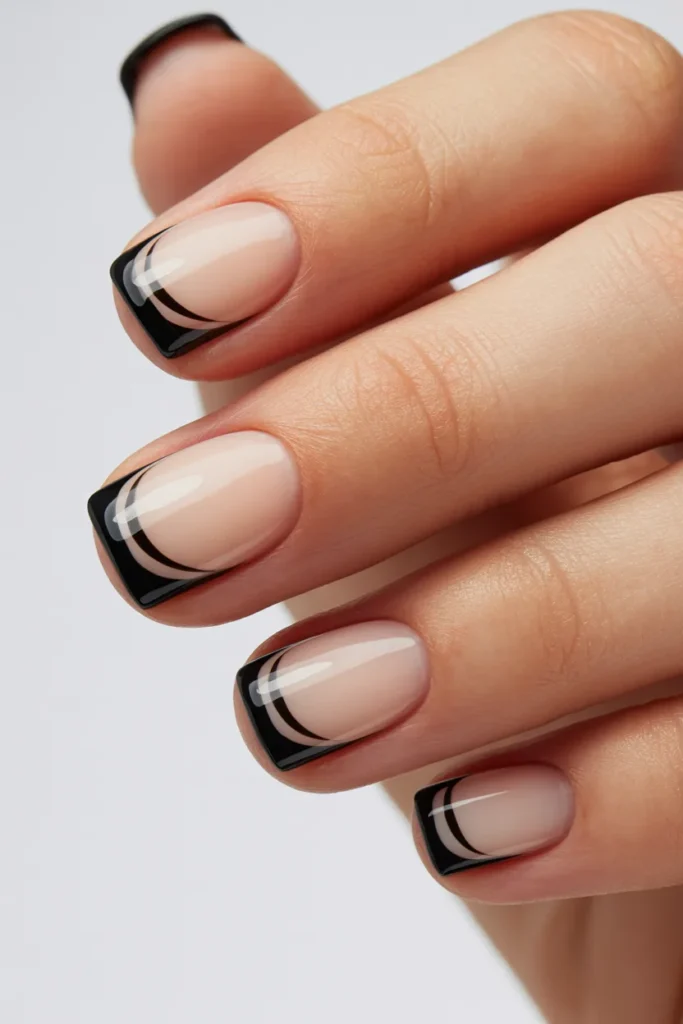 8. Simple Black Line French Tip — Modern Minimalism