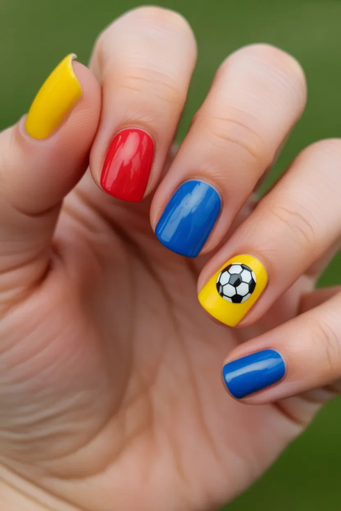 8. Soccer Nails for Kids — Bright and Cheerful Pattern