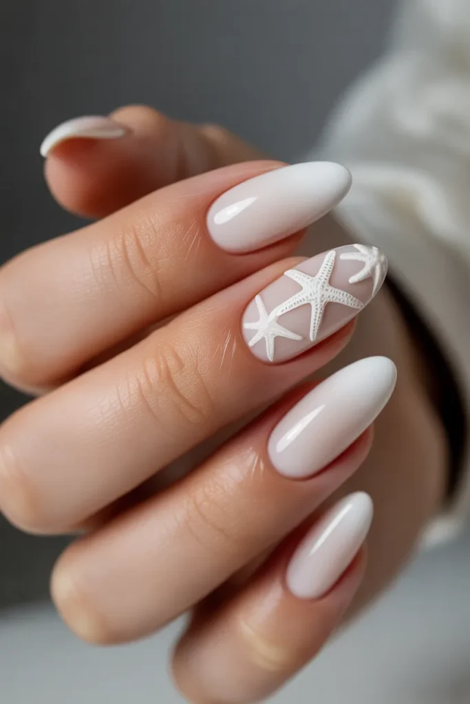 8. Starfish Nails White — Clean and Minimal