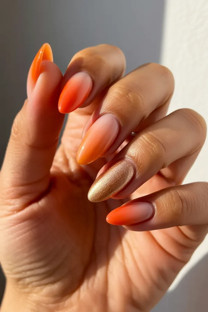 8. Summer Almond Nails Long — Chrome Sunset Ombre