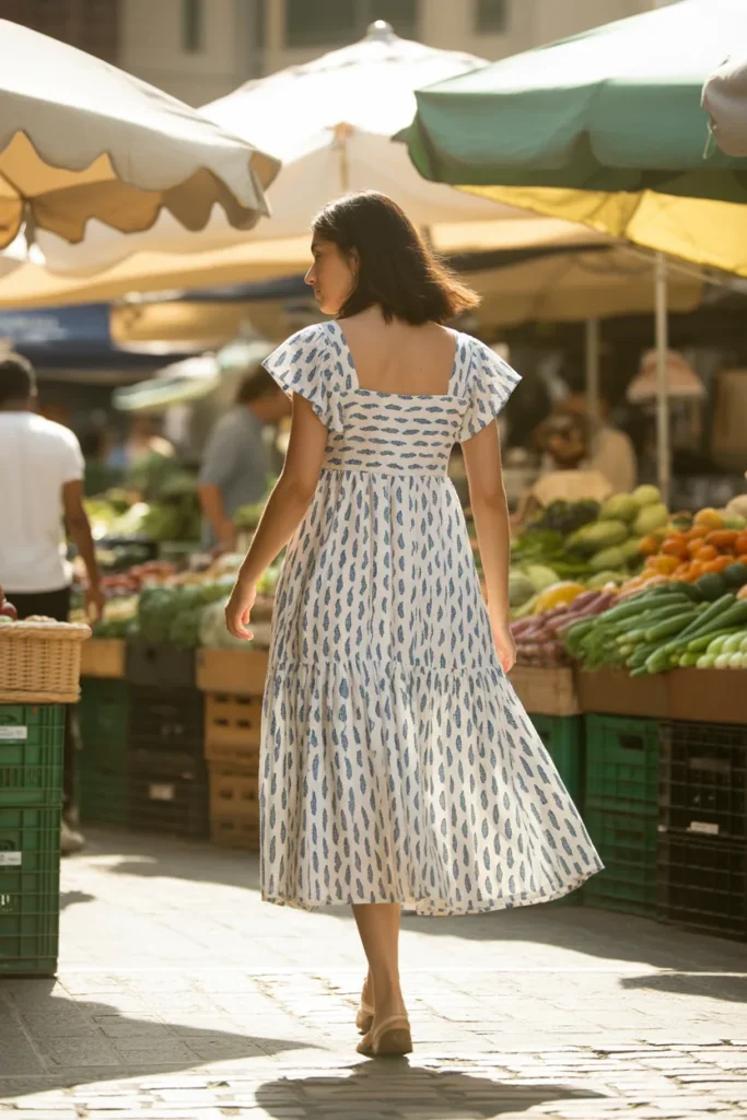 8. White Block Print Cotton Sundress