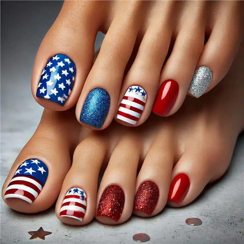 4th of July Toenails 9 8.Cute Alternating Red White Blue