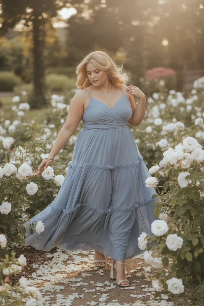 9 — Dusty Blue Tiered Tulle Maxi