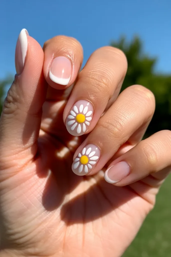 9. Daisy Nails Short — Dotting Tool Method for Beginners