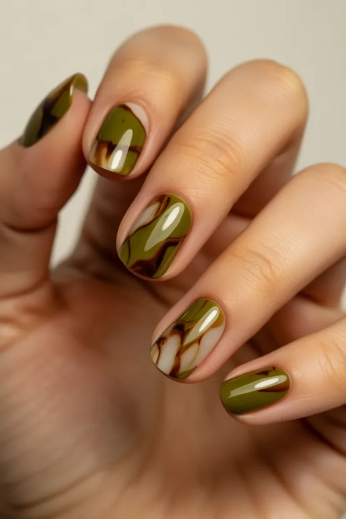 9. Olive Green Marble — Earthy and Sophisticated