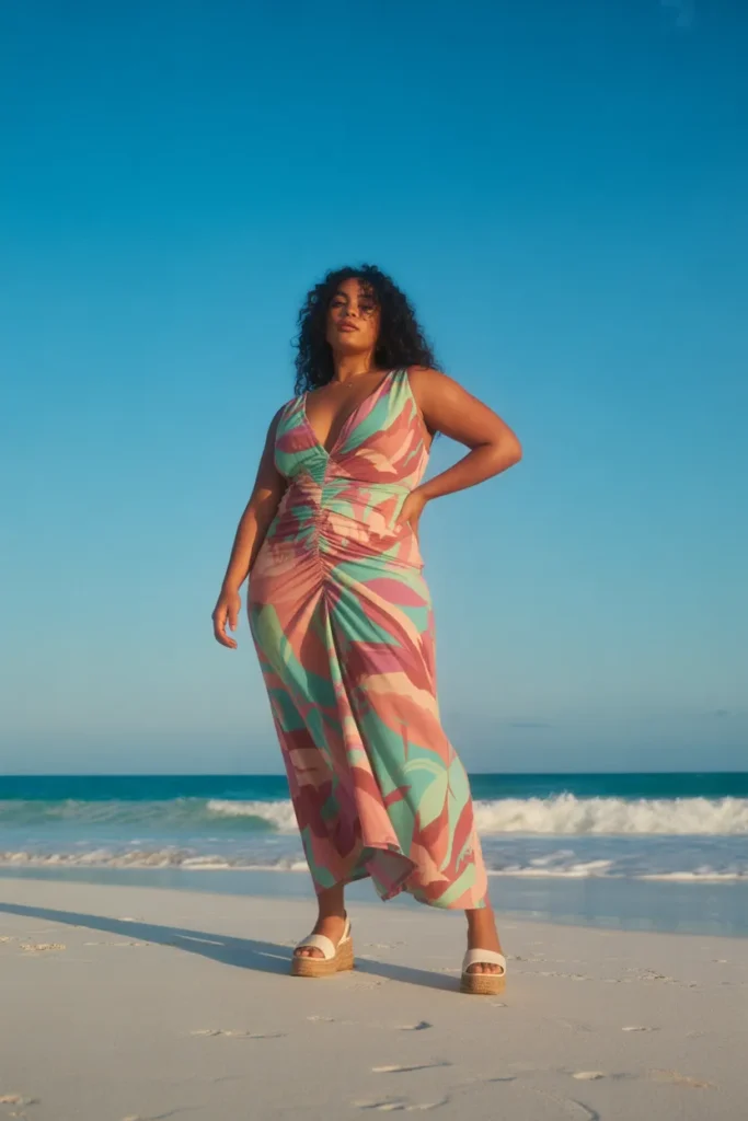 9. Plus Size Beach Maxi Dress — Bold Tropical Print