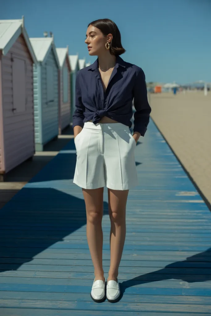 9. White Shorts Navy Shirt