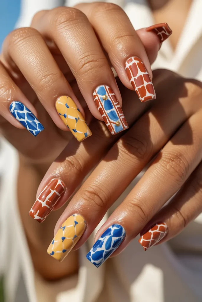 Summer Vacation Nails 11 Acrylic Set 10 — Spain Inspired Funky Vacation Nails