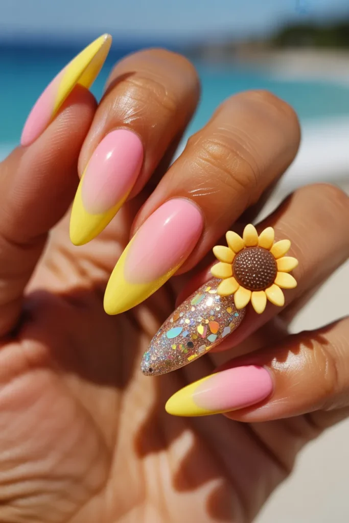 Summer Vacation Nails 7 Acrylic Set 6 — Pink and Yellow Nails Acrylic Summer