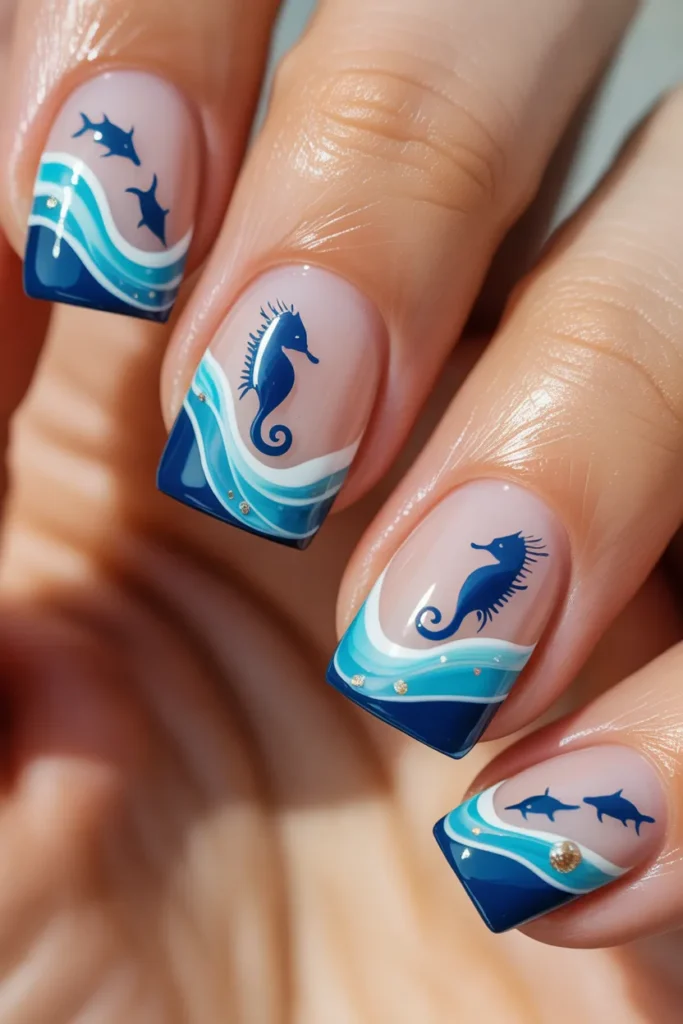 Summer Vacation Nails 9 Acrylic Set 8 — Blue Beach Theme Nails Extension