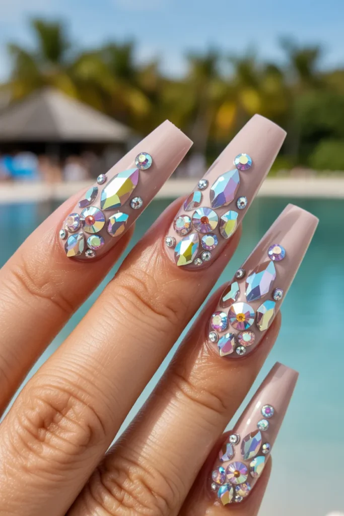 Summer Vacation Nails 10 Acrylic Set 9 — 3D Gem Nail Designs Vacation