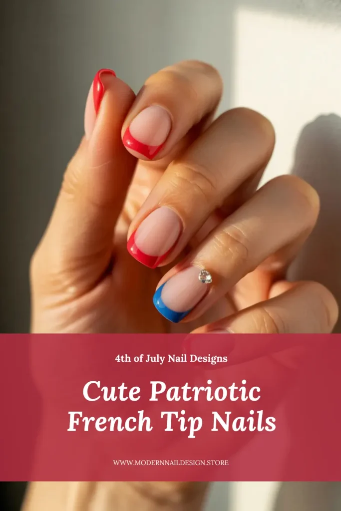 Cute Patriotic French Tip Nails ❤️🤍💙 4th of July Nail Designs
