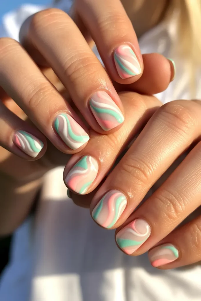 Summer Vacation Nails 13 Simple Design 12 — Colorful Summer Nails Minimalist Swirl