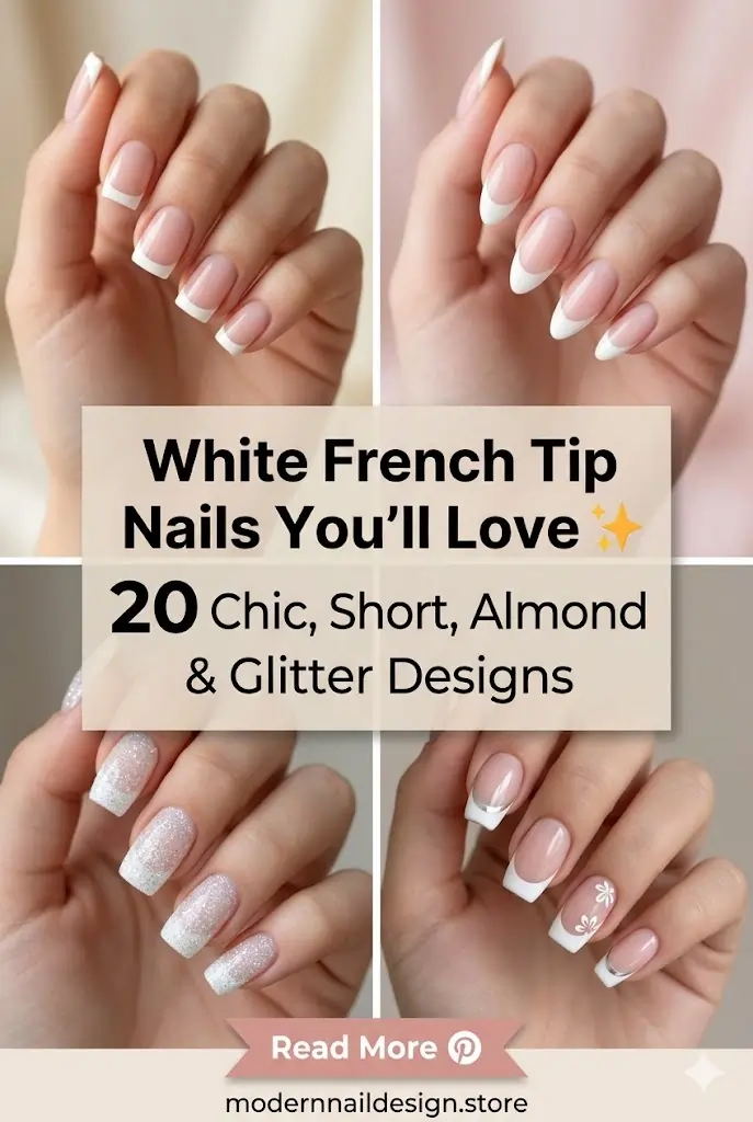 White French Tip Nails Youll Love ✨ 20 Chic Short Almond Glitter Designs 1