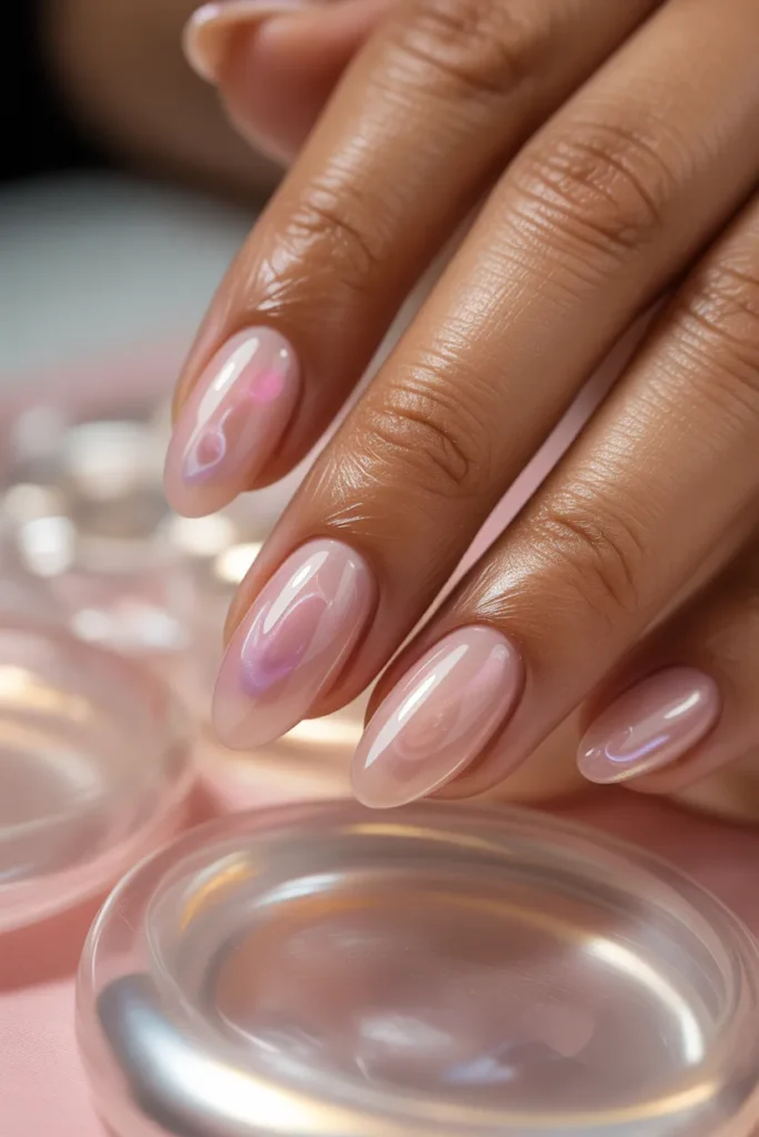 1. Pink Aura Nails — Soft Glow Almond