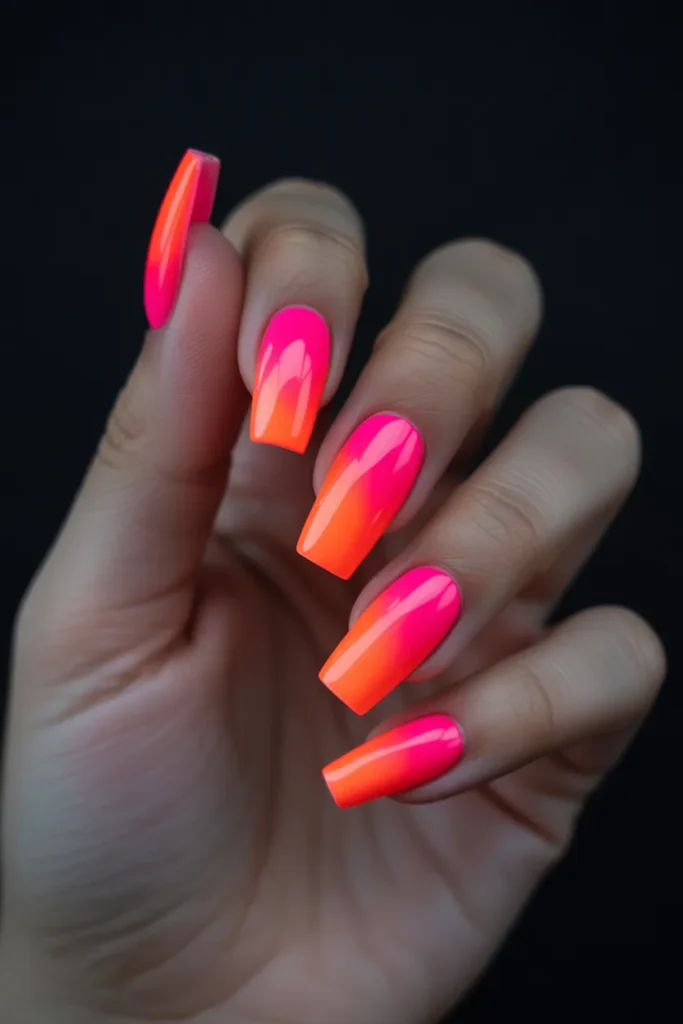 10. Neon Aura Nails — Hot Pink Orange Press On