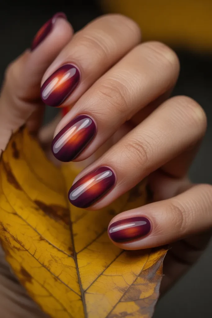 13. Fall Aura Nails — Burgundy Plum Seasonal