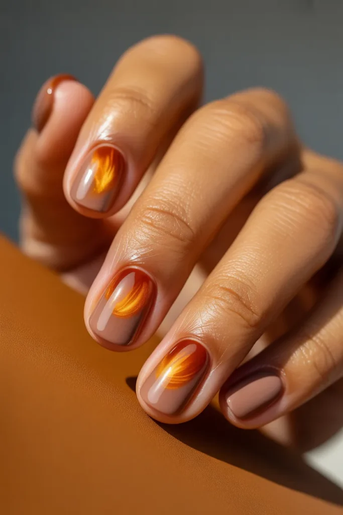 5. Orange Aura Nails — Warm Terracotta Glow